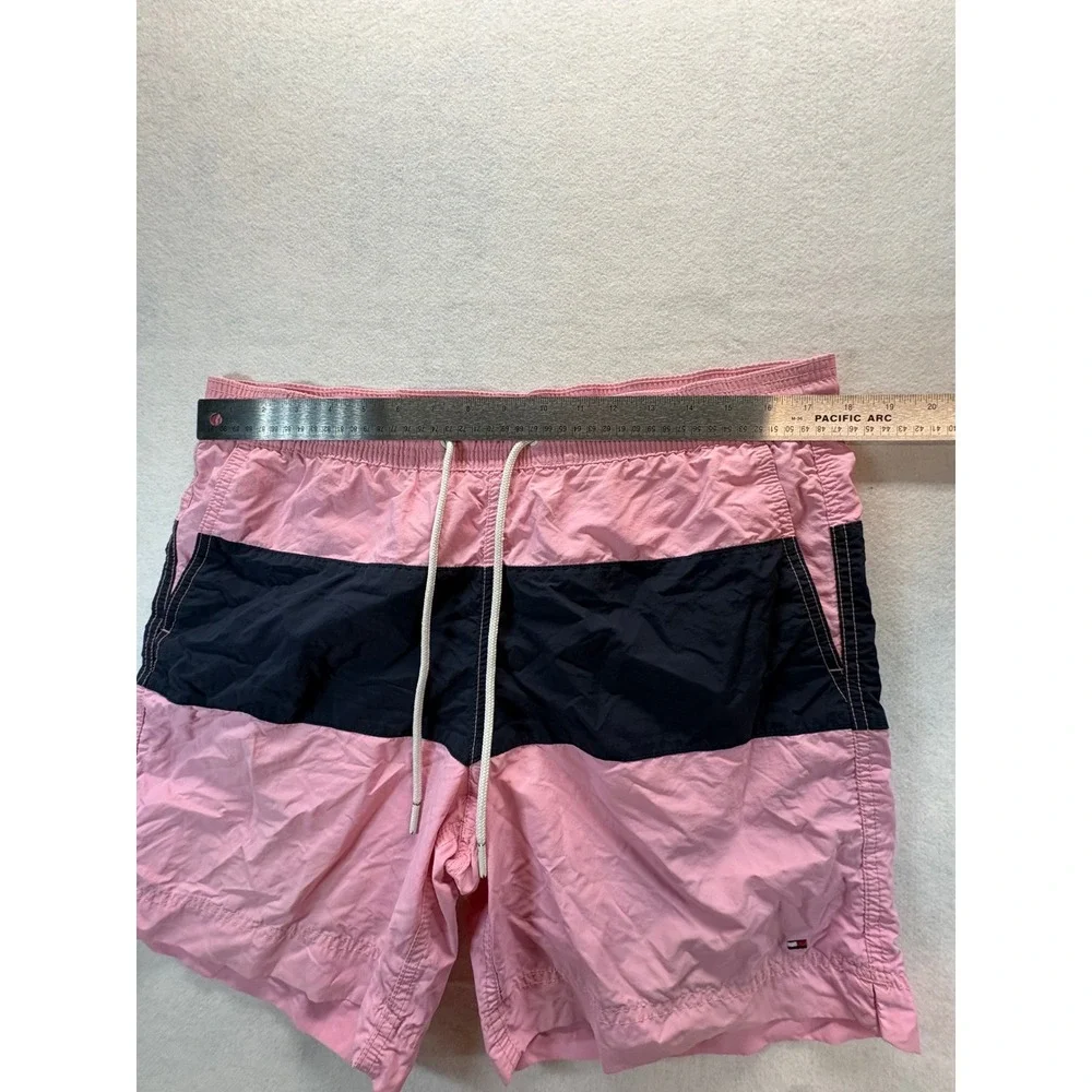 Tommy Hilfiger Mens Pink Navy Colorblock Swim Trunks Medium Drawstring Shorts